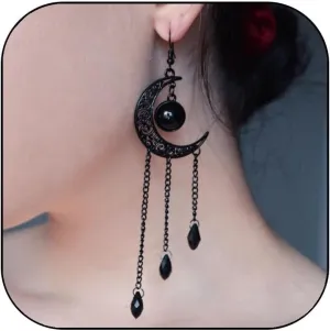 Goth Witch Moon Crystal Necklace - Black Vintage Crescent Necklace - Punk Style Gothic Jewelry Gift for Women