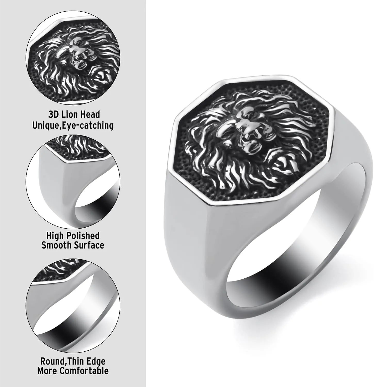 Gothic Crow/Dragon/Eagle/Lion/Snake/Tiger/Wolf Ring Stainless Steel Punk Biker Animal Rings Jewelry for Men Boys Size 7-13