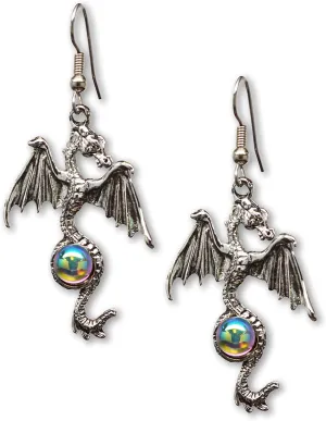 Gothic Dragon Dangle Earrings Silver Finish Pewter Mystical Jewelry