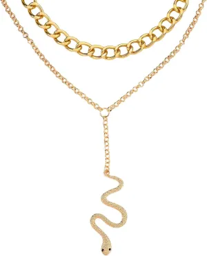 Gothic Snake Pendant Multilayered Punk Chunky Vintage Animal Necklace Bohemian Dainty Cuban Chain Statement Cool Choker Unisex Jewelry for Women Men