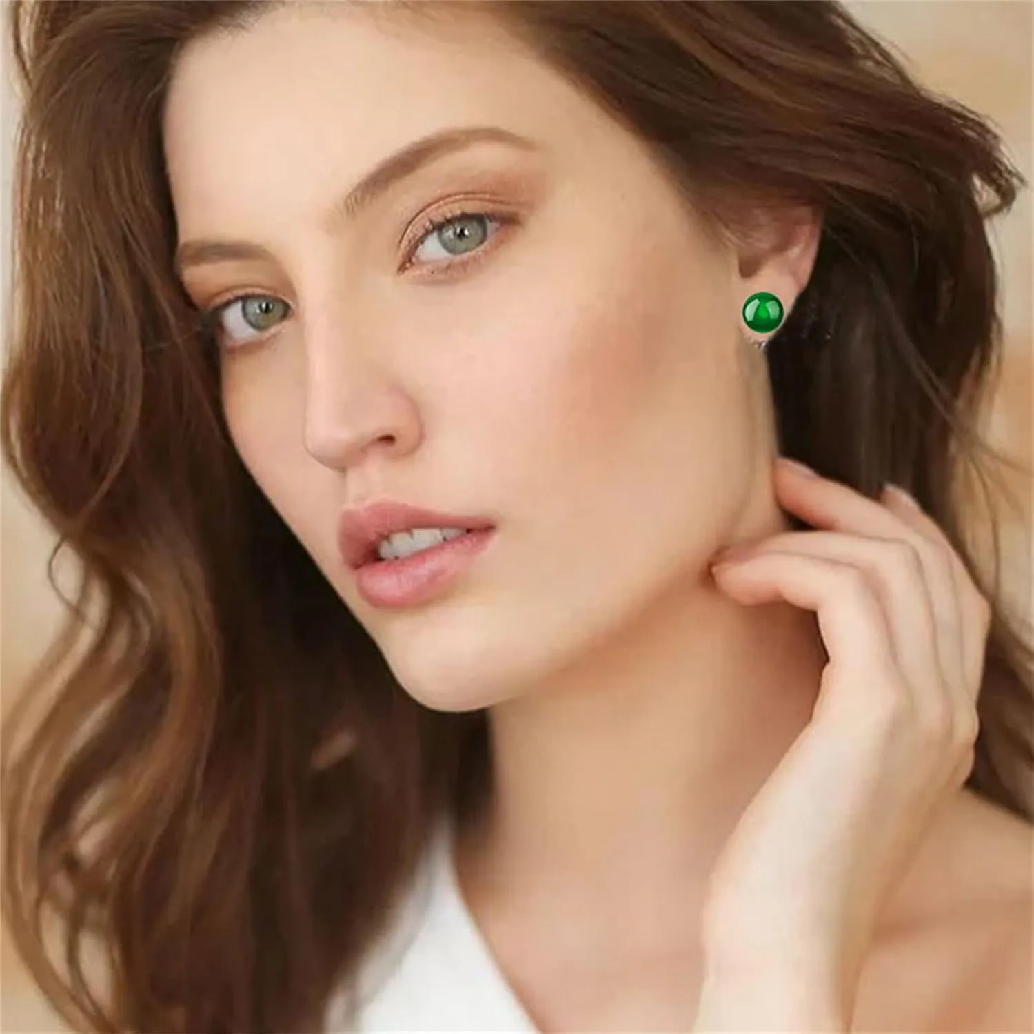 Green Jade Stud Earrings for Women 6mm Round Gemstone Earrings Natural Green Small Jade Hypoallergenic Earrings Good Luck Handmade Earrings Gift for Birthday Anniversary (Green)
