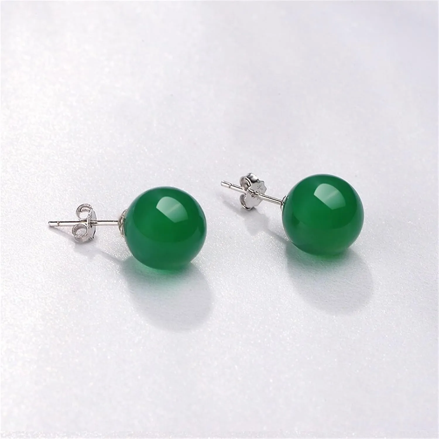 Green Jade Stud Earrings for Women 6mm Round Gemstone Earrings Natural Green Small Jade Hypoallergenic Earrings Good Luck Handmade Earrings Gift for Birthday Anniversary (Green)