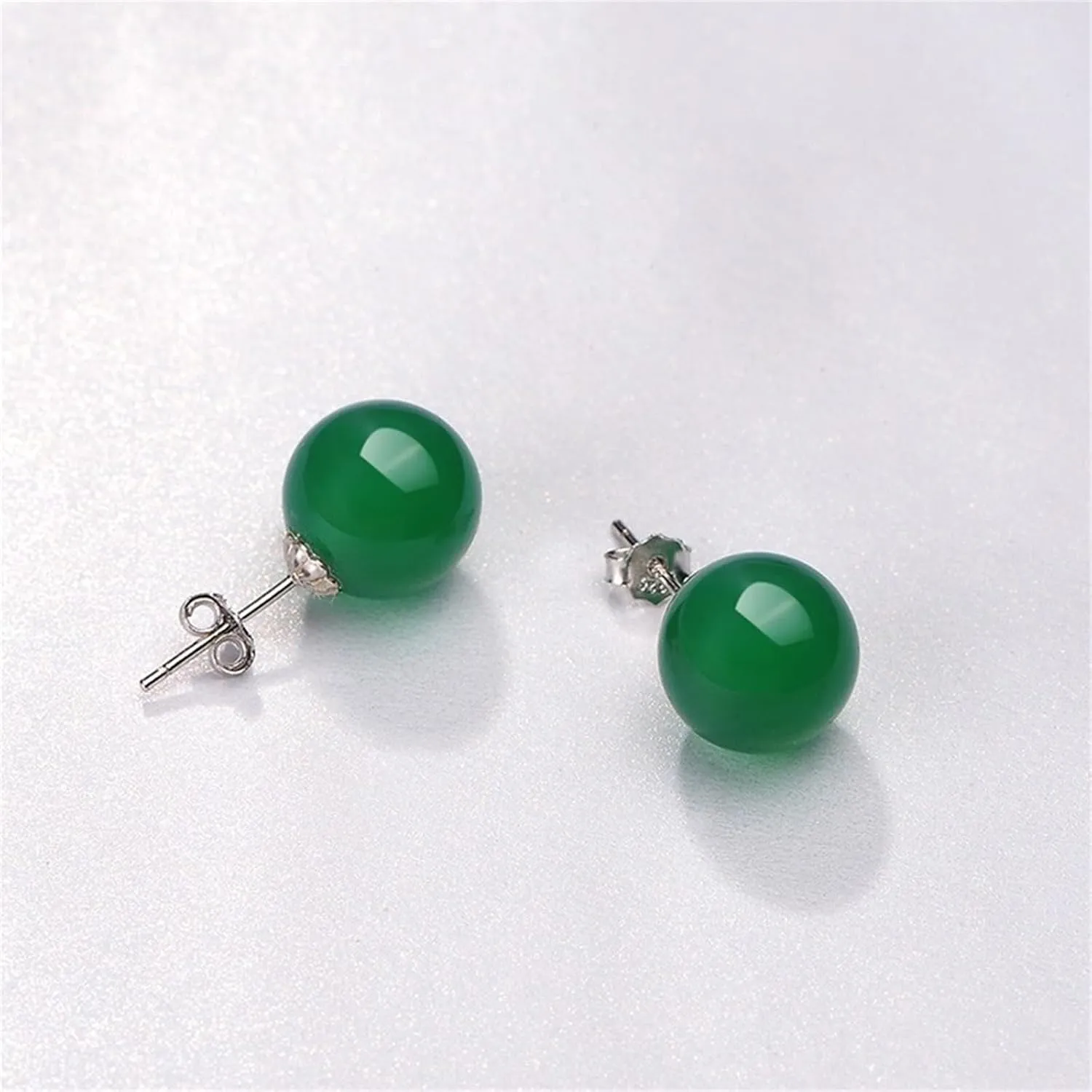Green Jade Stud Earrings for Women 6mm Round Gemstone Earrings Natural Green Small Jade Hypoallergenic Earrings Good Luck Handmade Earrings Gift for Birthday Anniversary (Green)