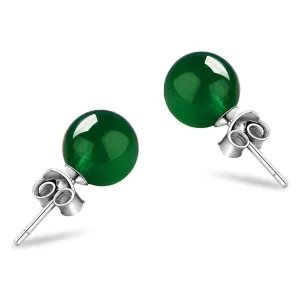 Green Jade Stud Earrings for Women 6mm Round Gemstone Earrings Natural Green Small Jade Hypoallergenic Earrings Good Luck Handmade Earrings Gift for Birthday Anniversary (Green)