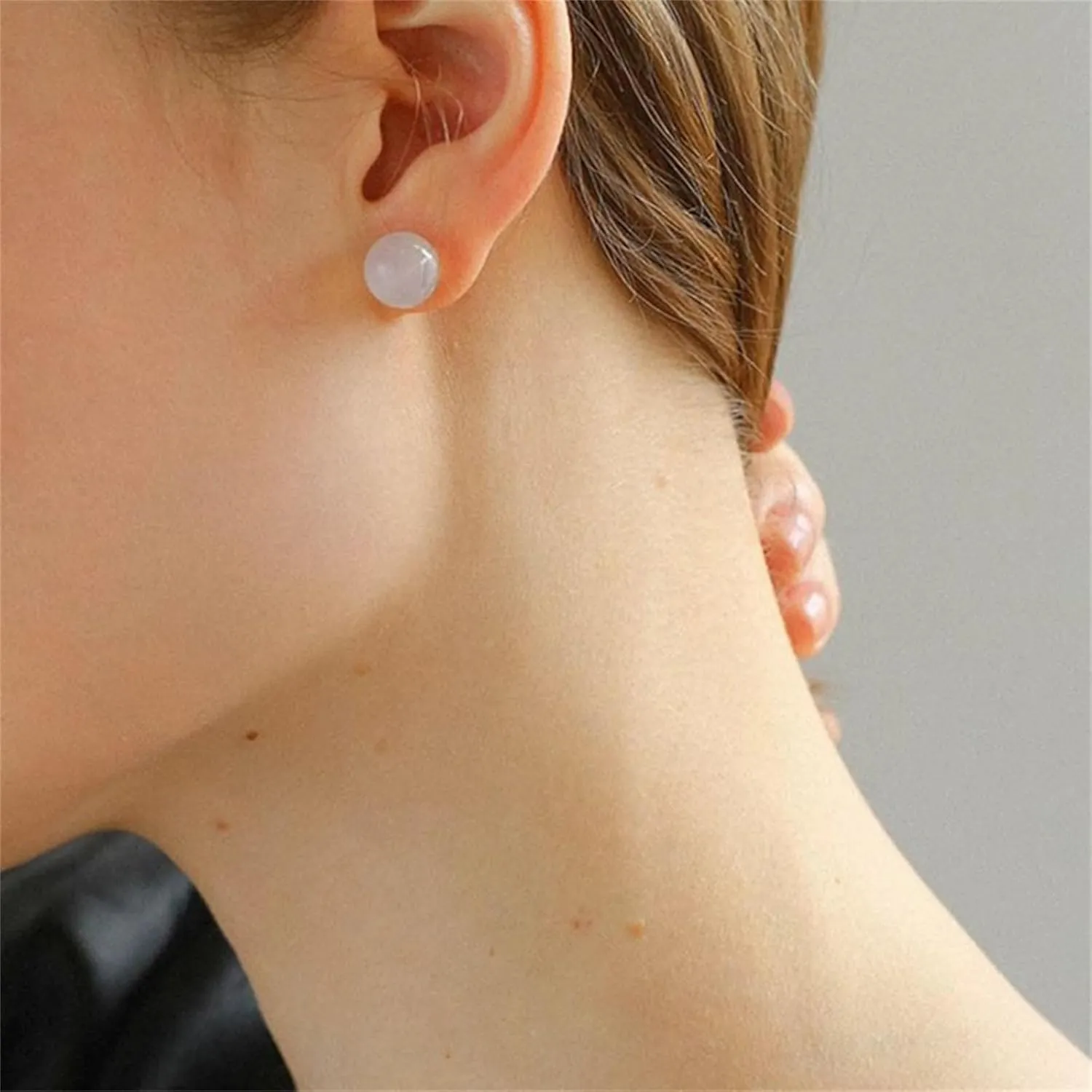 Green Jade Stud Earrings for Women 6mm Round Gemstone Earrings Natural Green Small Jade Hypoallergenic Earrings Good Luck Handmade Earrings Gift for Birthday Anniversary (White)