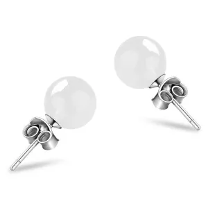 Green Jade Stud Earrings for Women 6mm Round Gemstone Earrings Natural Green Small Jade Hypoallergenic Earrings Good Luck Handmade Earrings Gift for Birthday Anniversary (White)