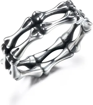 GTHIC Stainless Steel Skull Rings for Women Men Gothic Punk Bone Double Layer Band Rings Jewelry Statement Ring for Wedding Engagement Gift, Size 7-13