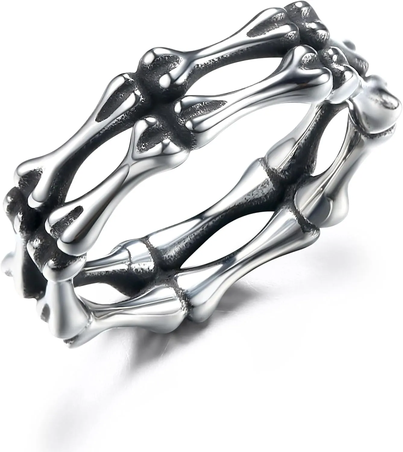 GTHIC Stainless Steel Skull Rings for Women Men Gothic Punk Bone Double Layer Band Rings Jewelry Statement Ring for Wedding Engagement Gift, Size 7-13