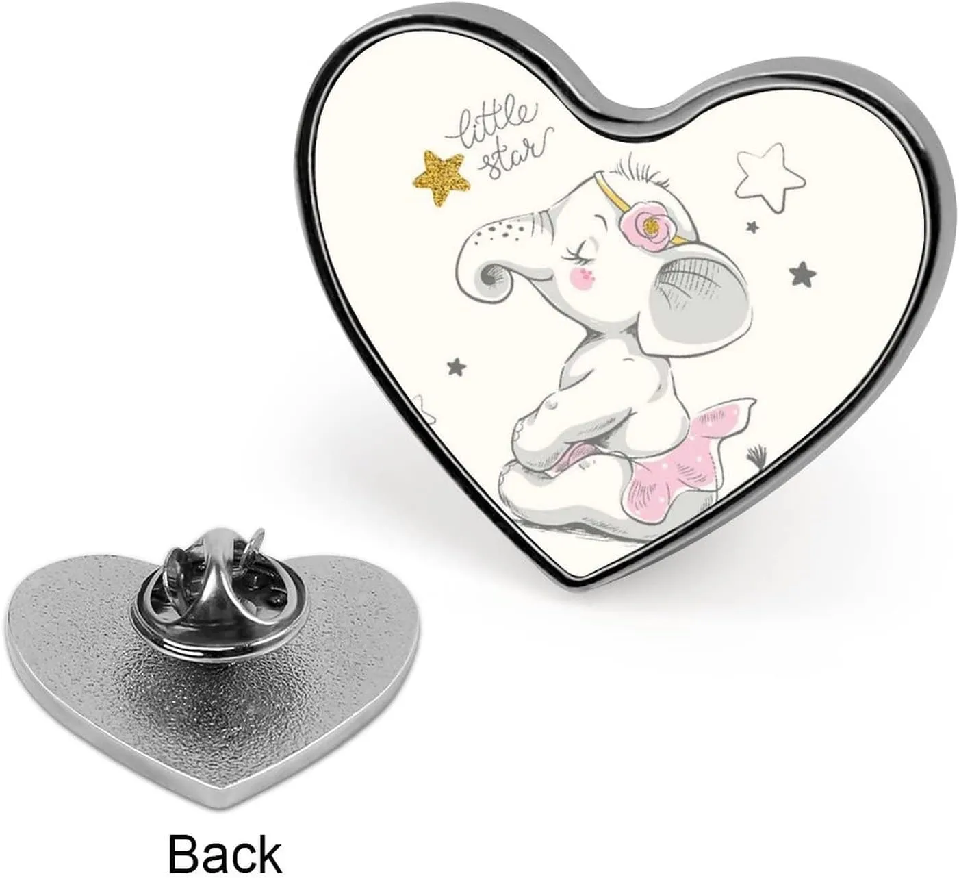 Hand Drawn Cute Cartoon Elephant Ballerina Girl Flower Star Heart Badge Smooth Surface Lapel Tie Pin, Lightweight Badge for Women Men Office Worker Nurse Teacher Student Shirts Backpack