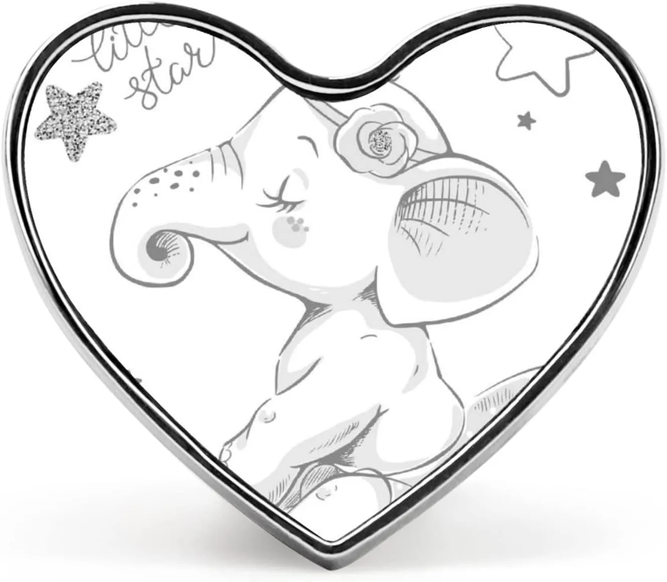 Hand Drawn Cute Cartoon Elephant Ballerina Girl Flower Star on White Heart Badge Smooth Surface Lapel Tie Pin, Lightweight Badge for Women Men Office Worker Nurse Teacher Student Shirts Backpack