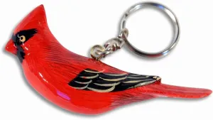 Hand Painted Red Male Cardinal Bird Keychain