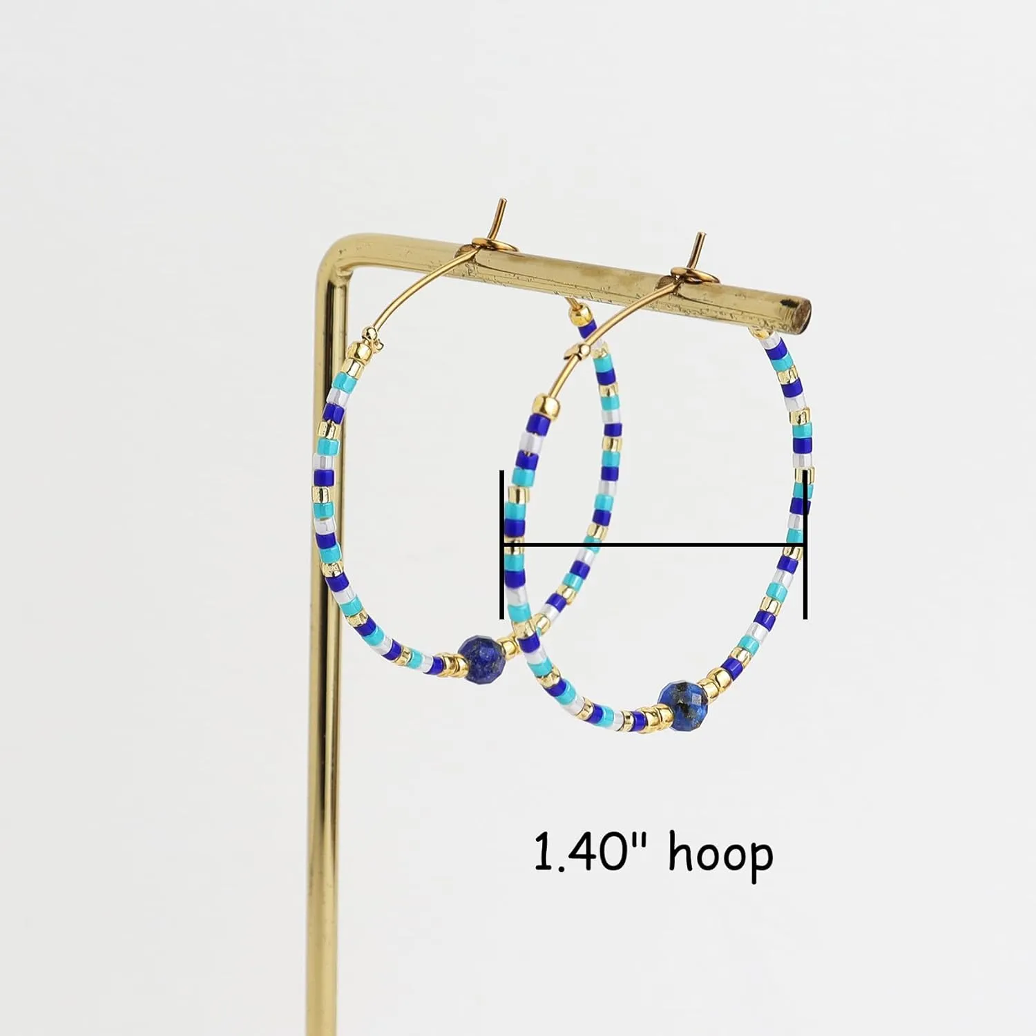Handmade Boho Beaded Gold Hoop Earrings for Women, Statement Colorful Mixed Bohemian Stone Beads Circle Hoops Cartilage Hypoallergenic Prom Holiday Jewelry Gift