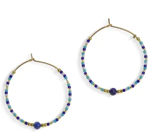 Handmade Boho Beaded Gold Hoop Earrings for Women, Statement Colorful Mixed Bohemian Stone Beads Circle Hoops Cartilage Hypoallergenic Prom Holiday Jewelry Gift