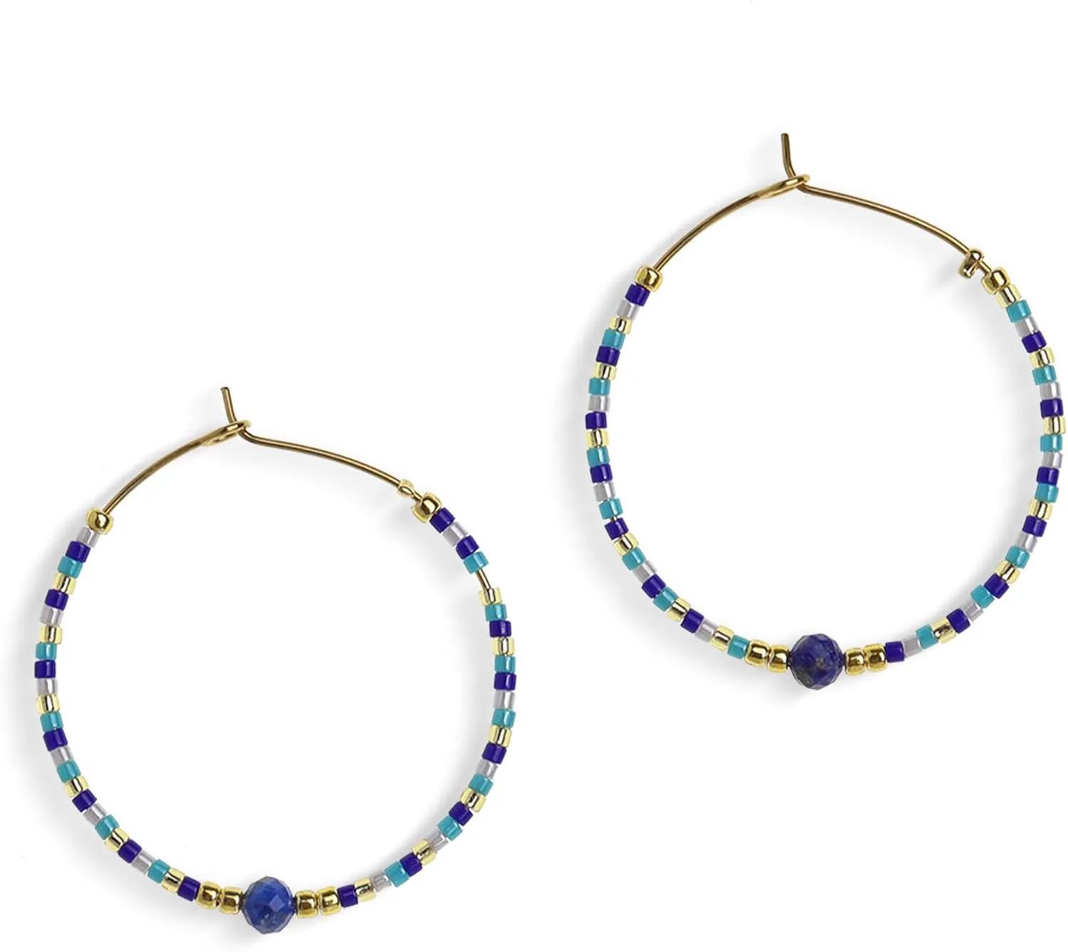 Handmade Boho Beaded Gold Hoop Earrings for Women, Statement Colorful Mixed Bohemian Stone Beads Circle Hoops Cartilage Hypoallergenic Prom Holiday Jewelry Gift