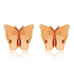Handmade Butterfly Earrings for Women Girls Creative Cute Sweet Small Acrylic Insect Butterfly Stud Ear Hypoallergenic Anniversary Birthday Valentine's Day Jewelry Gift (Orange)