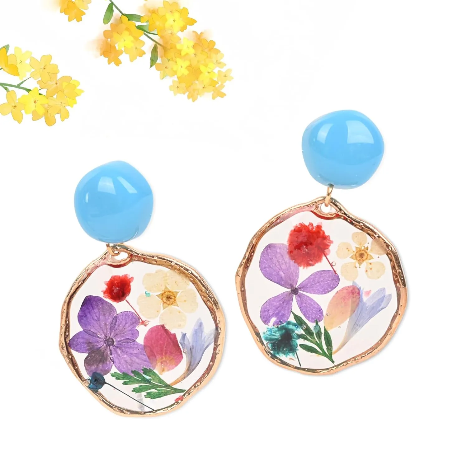 Handmade Pressed Flower Earrings - Unique Real Flower Resin Earrings, Elegant Floral Jewelry, Unique Resin Drop Dangle Plant Earrings,Vintage Design, Perfect Nature-Inspired Gift for Women and Girls