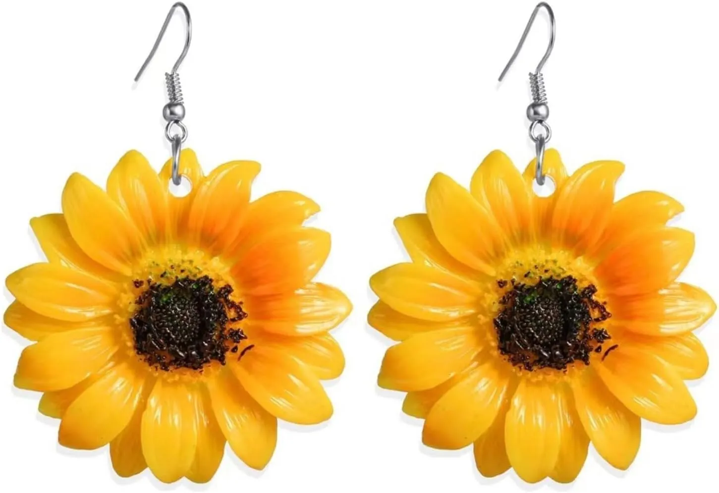 Handmade Resin Sunflower Dangle Drop Earrings for Women,Vintage Yellow Flower Hook Earring Cute Elegant Boho Jewelry