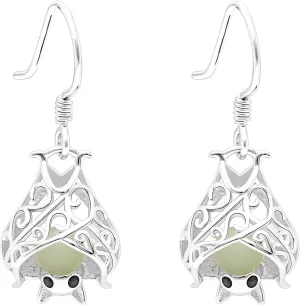 Hanging Bat Glow In The Dark Dangle Earrings for Women by Ginger Lyne Gothic Sterling Silver Jewelry for Her Illuminates From Charging In Sun Or Light