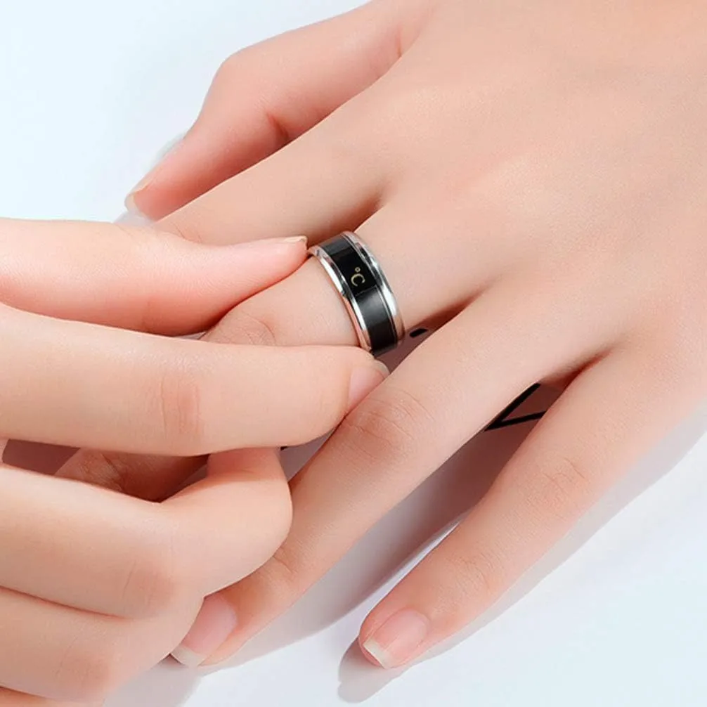 Happyyami Temperature Monitor Ring Fahrenheit Digital Thermometer Body Temperature Smart Rings Steel Band Finger Ring No.6