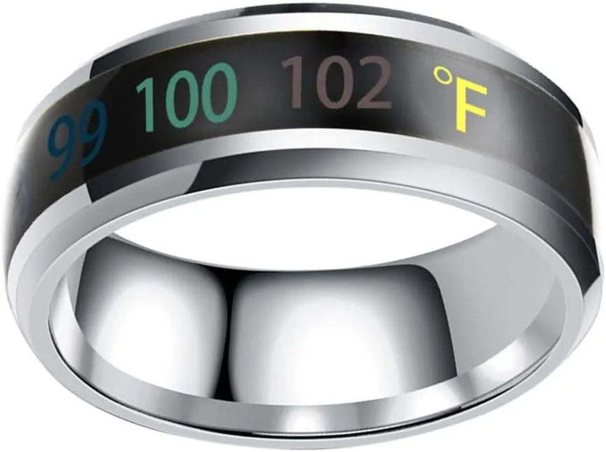 Happyyami Temperature Monitor Ring Fahrenheit Digital Thermometer Body Temperature Smart Rings Steel Band Finger Ring No.6