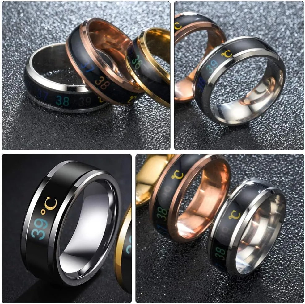 Happyyami Temperature Monitor Ring Fahrenheit Digital Thermometer Body Temperature Smart Rings Steel Band Finger Ring No.6