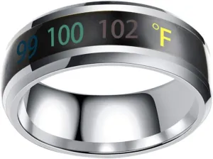 Happyyami Temperature Monitor Ring Fahrenheit Digital Thermometer Body Temperature Smart Rings Steel Band Finger Ring No.6