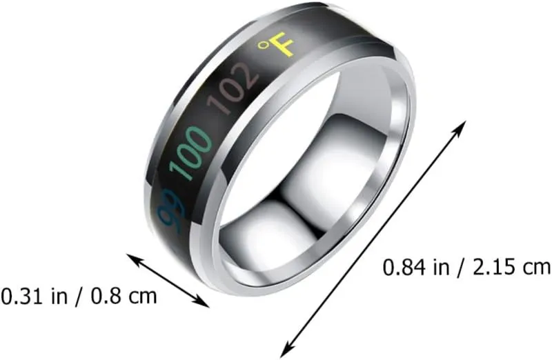 Happyyami Temperature Monitor Ring Fahrenheit Digital Thermometer Body Temperature Smart Rings Steel Band Finger Ring No.6