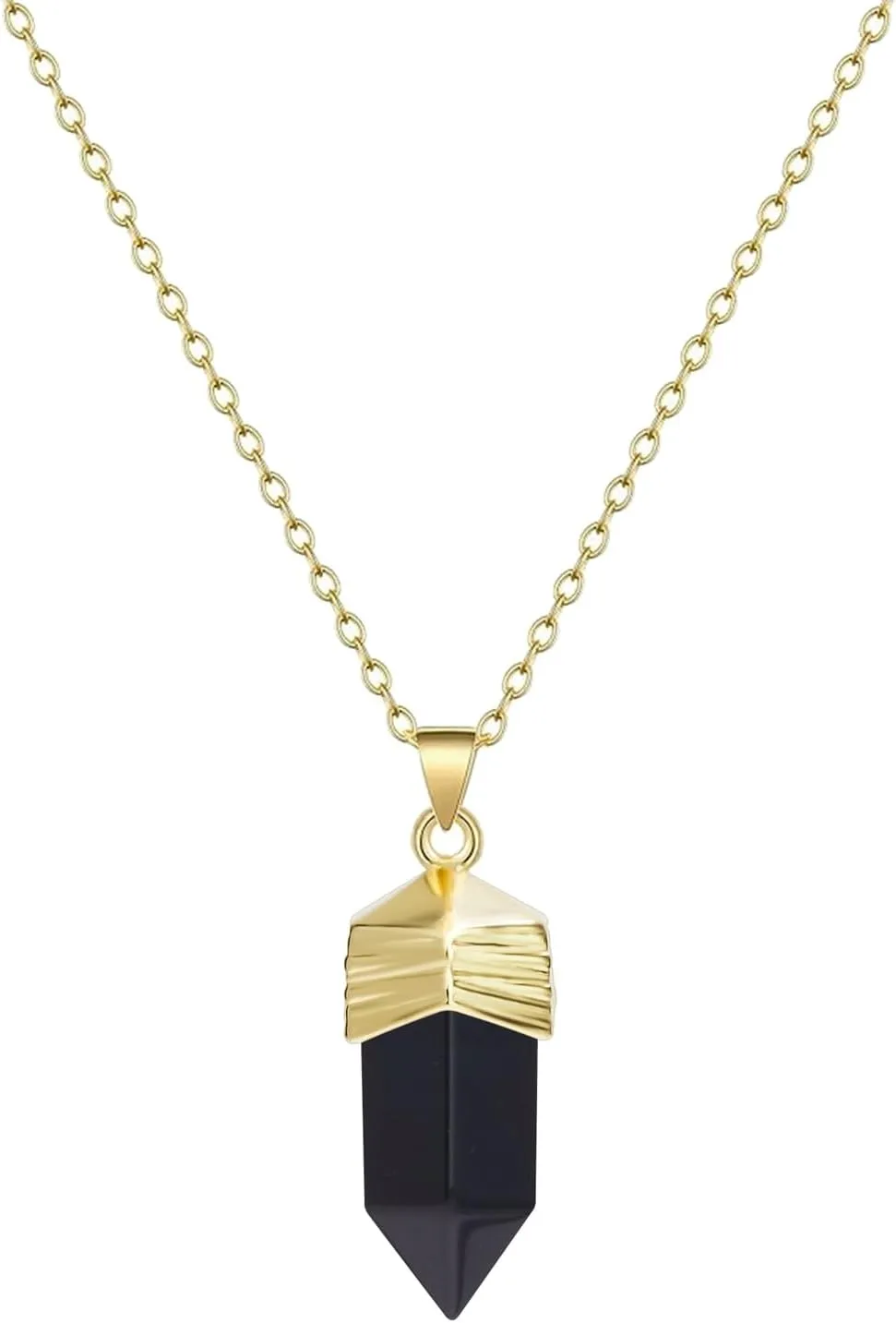 Healing Crystal Necklace, 14K Gold Plated Natural Energy Stone Pendant Necklace, Reiki Quartz Crystal Obsidian Gemstone Spiritual Jewelry Gifts for Women