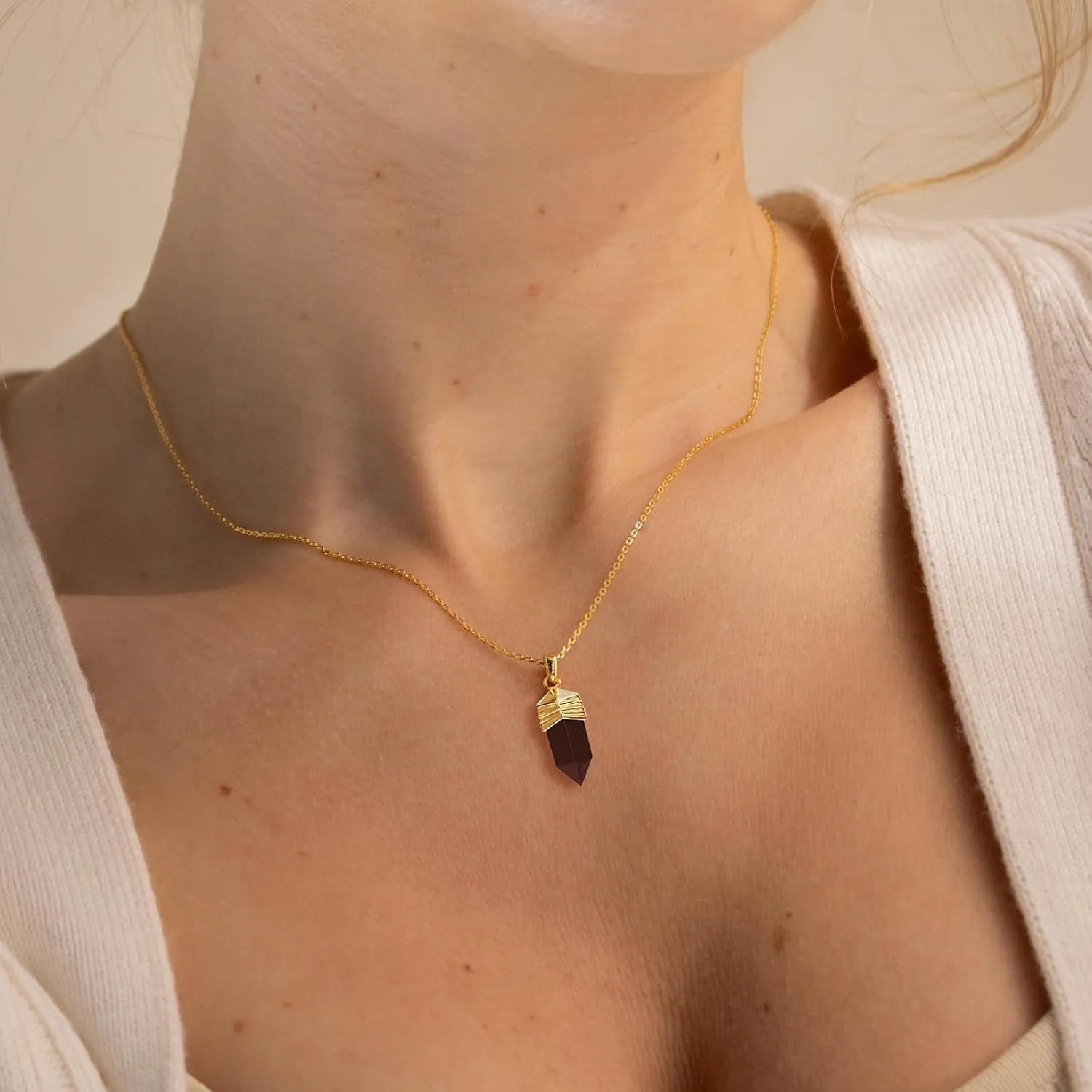 Healing Crystal Necklace, 14K Gold Plated Natural Energy Stone Pendant Necklace, Reiki Quartz Crystal Obsidian Gemstone Spiritual Jewelry Gifts for Women