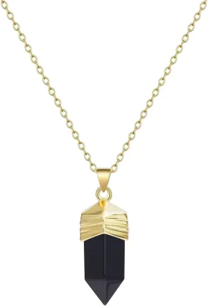 Healing Crystal Necklace, 14K Gold Plated Natural Energy Stone Pendant Necklace, Reiki Quartz Crystal Obsidian Gemstone Spiritual Jewelry Gifts for Women
