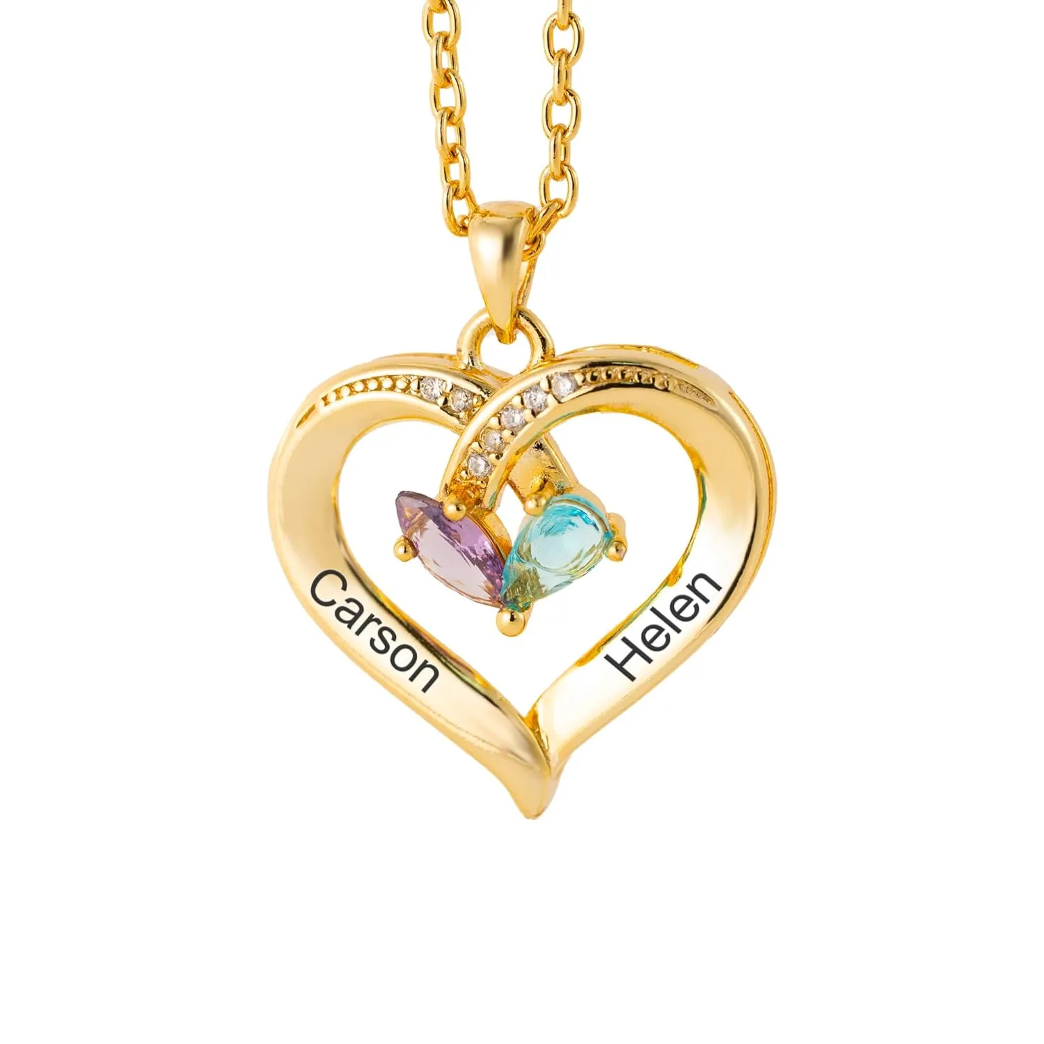 Heart Name Necklace For Women Personalized Mothers Day Gifts For Mom Birthstone Necklace For Mother From Daughter Custom Engraved 2 Names Necklace Gifts For Women Wife Girlfriend Girls
