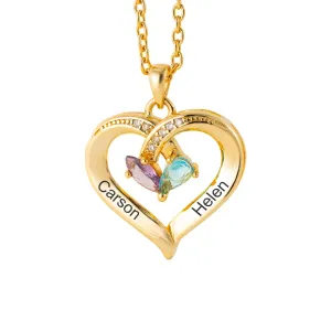 Heart Name Necklace For Women Personalized Mothers Day Gifts For Mom Birthstone Necklace For Mother From Daughter Custom Engraved 2 Names Necklace Gifts For Women Wife Girlfriend Girls