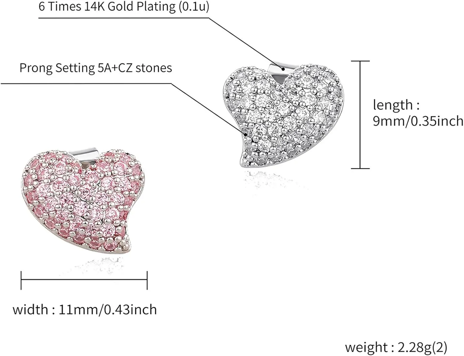 Heart Stud Earrings 14K Gold Plated Hypoallergenic Minimalist Earrings for Women Iced Out CZ Elegant Cute Cartilage Earrings Studs