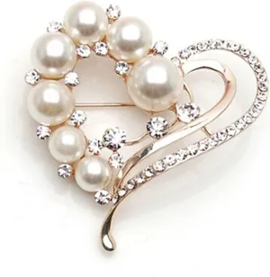 Heart Valentine'S Day Brooch Pin, Elegant Rhinestone Pearl Love Brooches Pins Wedding Party Clothes Jewelry Accessories