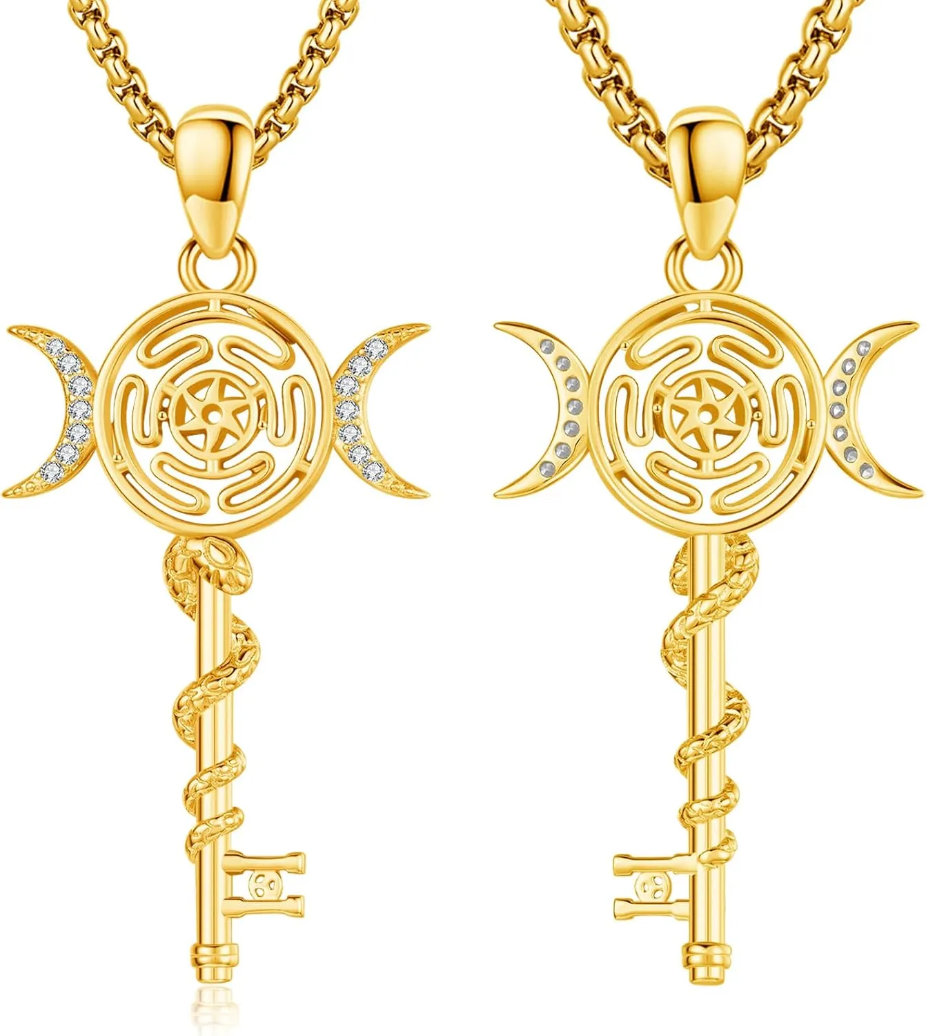 Hecate Key Necklace Hekate Triple Moon Goddess Pentagram Wheel Key Pendant 925 Sterling Silver Hecate Wiccan Pagan Magic Witchcraft Tetragrammaton Amulet Jewelry Gifts for Women Men