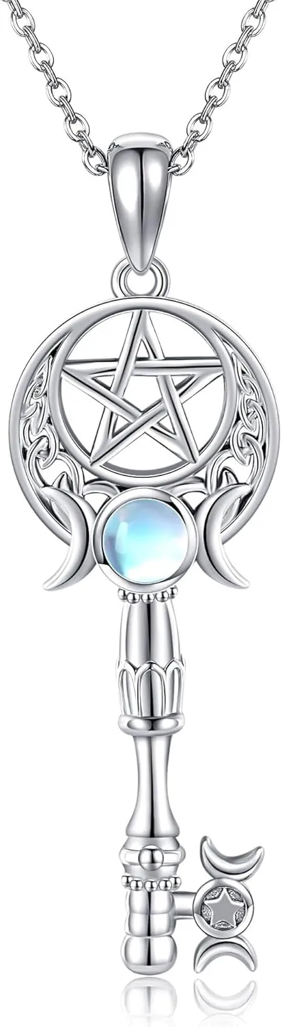 Hecate Necklace Sterling Silver Triple Moon Goddess Pentagram Witches Knot Pagan Religious Necklace Jewelry Gifts For Women