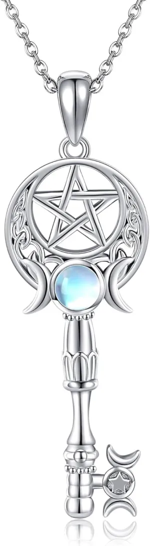 Hecate Necklace Sterling Silver Triple Moon Goddess Pentagram Witches Knot Pagan Religious Necklace Jewelry Gifts For Women