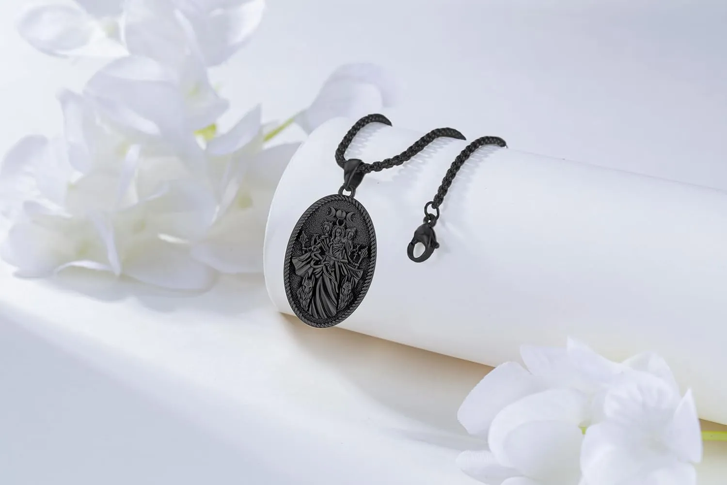Hecate Wiccan Triple Moon Goddess Necklace Tetragrammaton Nudo De Bruja Plata 925 Original Sterling Silver Cat Moon Pendant Hekate Witch Necklace Amulet Witchy Jewelry Gifts for Women Men