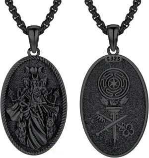 Hecate Wiccan Triple Moon Goddess Necklace Tetragrammaton Nudo De Bruja Plata 925 Original Sterling Silver Cat Moon Pendant Hekate Witch Necklace Amulet Witchy Jewelry Gifts for Women Men