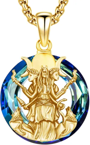 Hecate Wiccan Triple Moon Goddess Necklace Tetragrammaton Nudo De Bruja Plata 925 Original Sterling Silver Cat Moon Pendant Hekate Witch Necklace Amulet Witchy Jewelry Gifts for Women Men