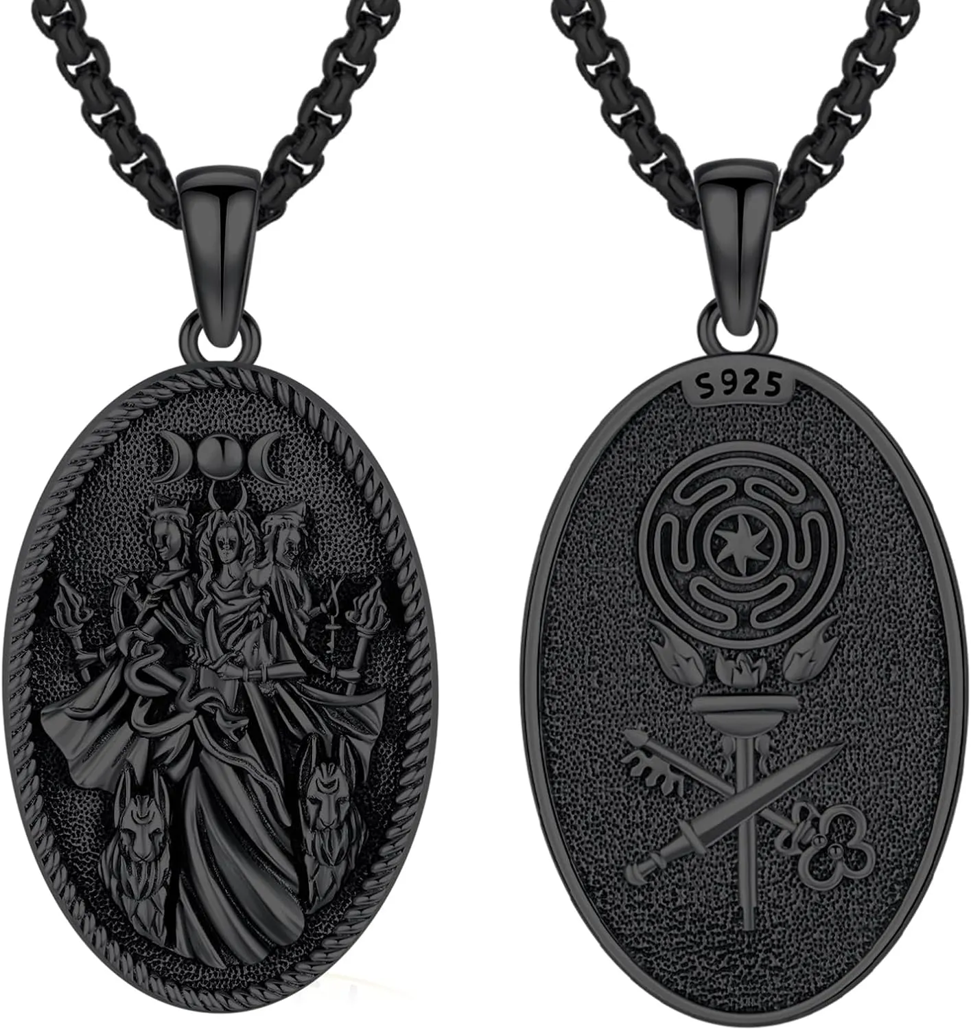 Hecate Wiccan Triple Moon Goddess Necklace Tetragrammaton Nudo De Bruja Plata 925 Original Sterling Silver Cat Moon Pendant Hekate Witch Necklace Amulet Witchy Jewelry Gifts for Women Men