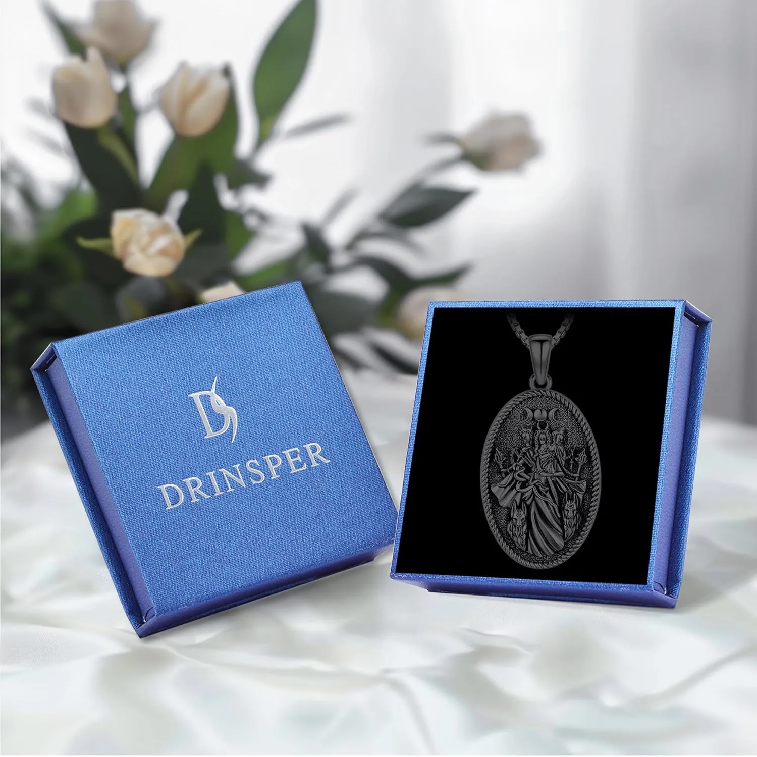 Hecate Wiccan Triple Moon Goddess Necklace Tetragrammaton Nudo De Bruja Plata 925 Original Sterling Silver Cat Moon Pendant Hekate Witch Necklace Amulet Witchy Jewelry Gifts for Women Men