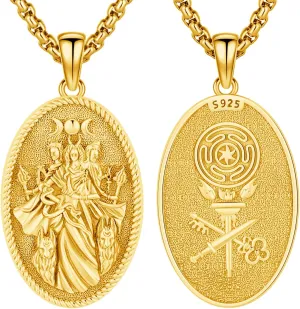 Hecate Wiccan Triple Moon Goddess Necklace Tetragrammaton Nudo De Bruja Plata 925 Original Sterling Silver Cat Moon Pendant Hekate Witch Necklace Amulet Witchy Jewelry Gifts for Women Men
