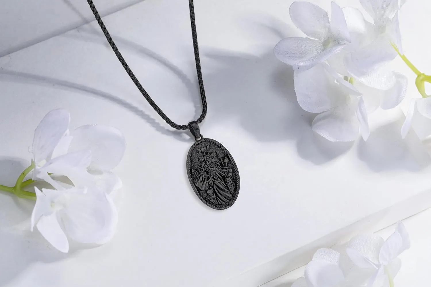 Hecate Wiccan Triple Moon Goddess Necklace Tetragrammaton Nudo De Bruja Plata 925 Original Sterling Silver Cat Moon Pendant Hekate Witch Necklace Amulet Witchy Jewelry Gifts for Women Men