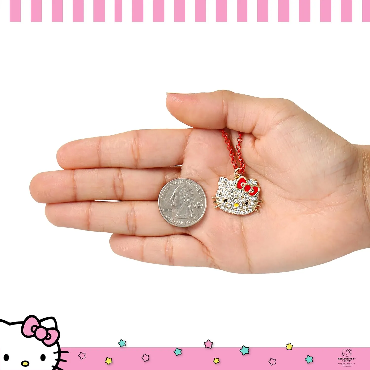 Hello Kitty Sanrio Pave Pendant Necklace 16" 3" - Official License Necklace Jewelry