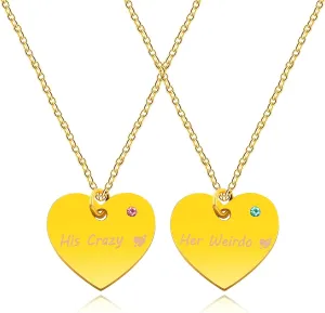 His and Hers Custom Name Love Heart Pendant Necklaces for Couple, Pink Blue Cubic Zirconia Stainless Steel Personalized Name Heart Necklace for Boyfriend and Girlfriend Y3540