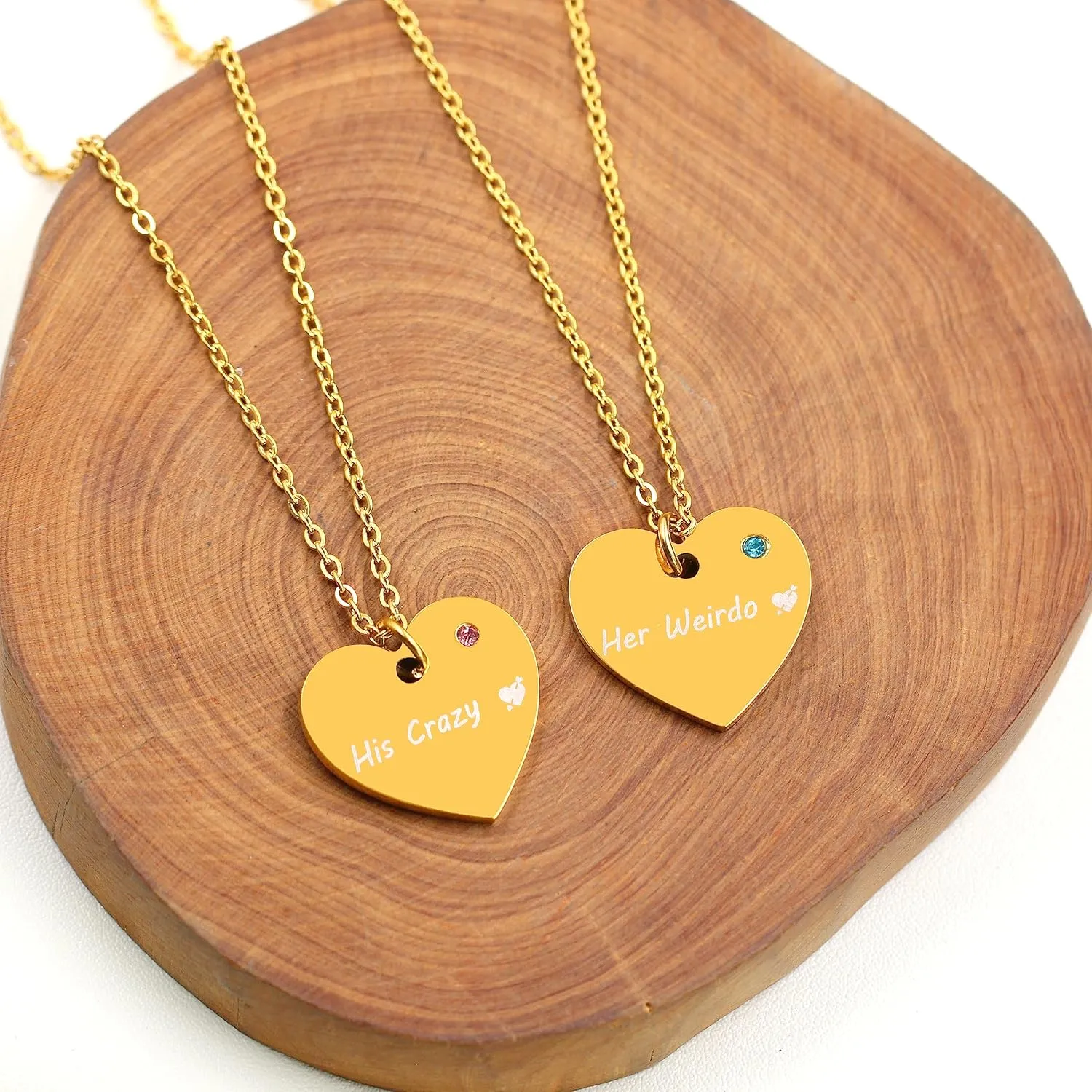 His and Hers Custom Name Love Heart Pendant Necklaces for Couple, Pink Blue Cubic Zirconia Stainless Steel Personalized Name Heart Necklace for Boyfriend and Girlfriend Y3540