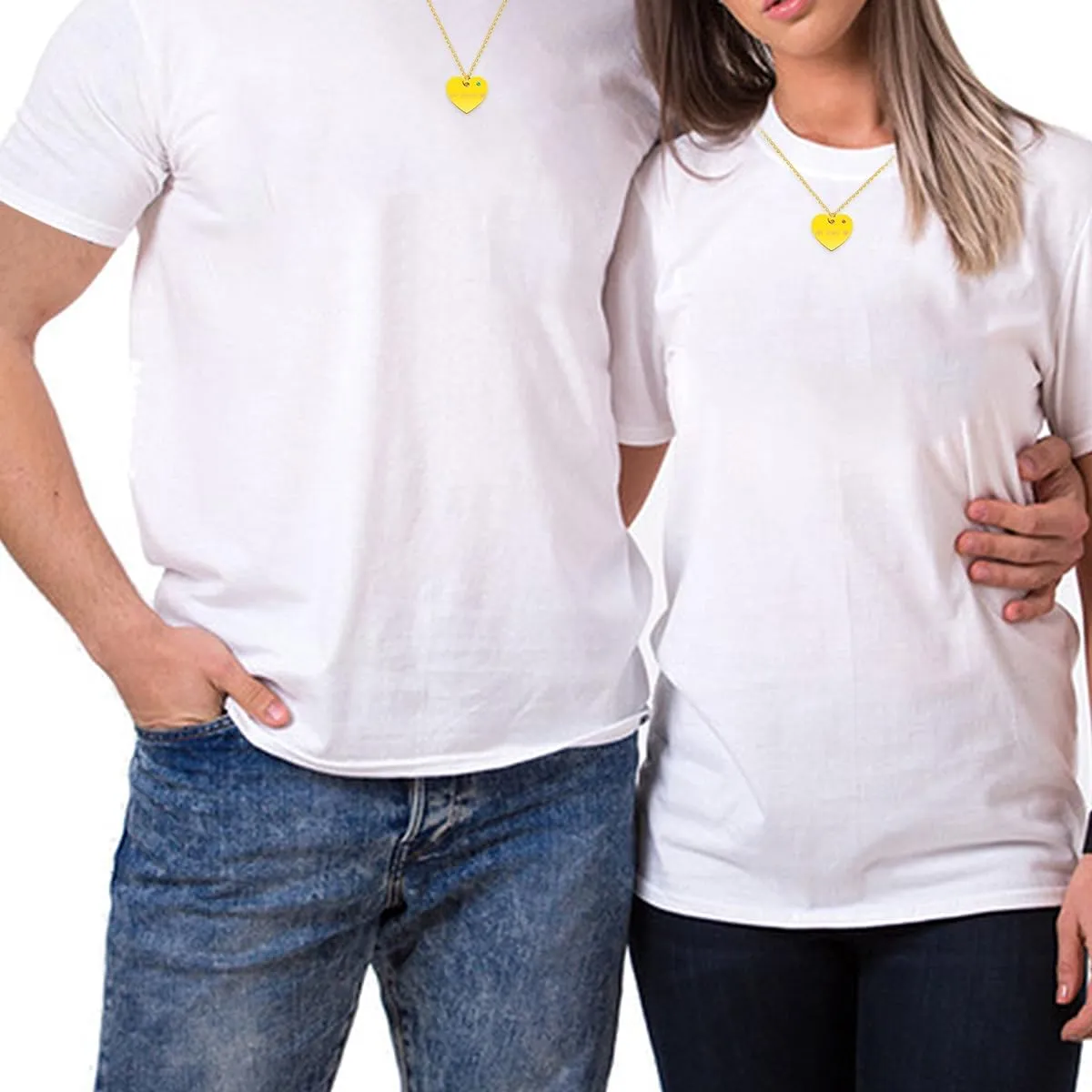 His and Hers Custom Name Love Heart Pendant Necklaces for Couple, Pink Blue Cubic Zirconia Stainless Steel Personalized Name Heart Necklace for Boyfriend and Girlfriend Y3540