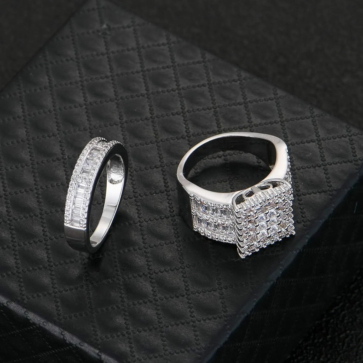 Hiyong Women Wedding Ring Set White Gold Cubic Zirconia Wedding Rings Fashion Sliver Engagement Rings for Women