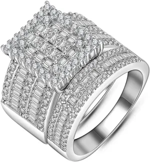 Hiyong Women Wedding Ring Set White Gold Cubic Zirconia Wedding Rings Fashion Sliver Engagement Rings for Women